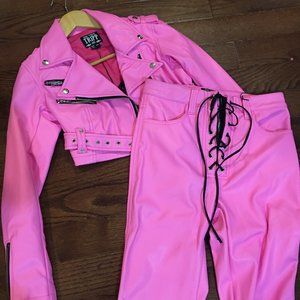 Tripp NYC Bubblegum Pink Leather Set Jacket and Pants